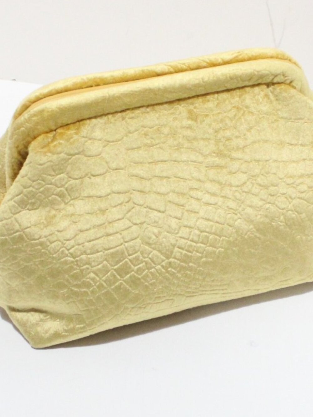 Anthropologie, Mollie in Yellow, Velvet Clutch with Croc Designs in Fabric